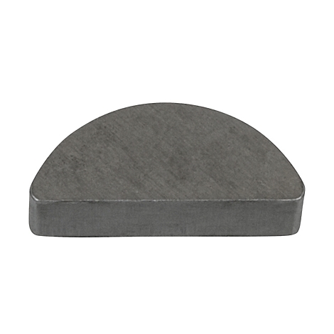 Halbmondförmiger Keil aus Metall, grau, auf weißem Hintergrund.